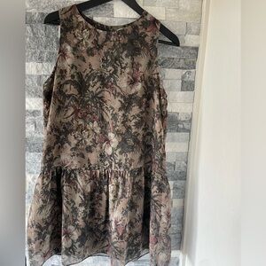 Women’s MANGO Drop Waist Floral Sleeveless Dress-Green-Size 6